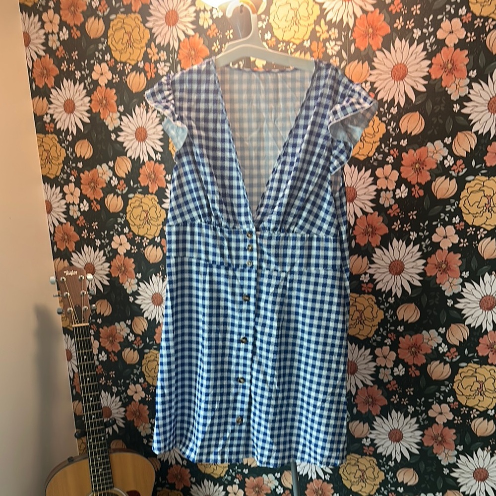 SHEIN Blue and White Gingham Dress